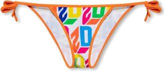 Logo-Printed Side-Tie Velour Bikini Bottoms