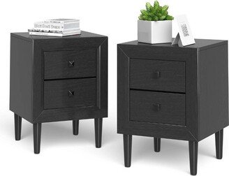 2 PCS Nightstand End Bedside Coffee Table Wooden Leg Drawers Black