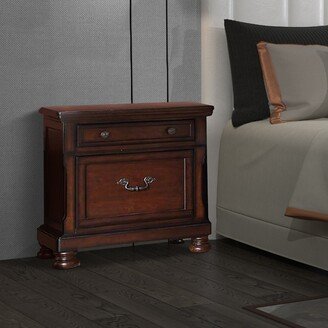 Two Drawers Wooden Nightstand with Bun Feet, Brown