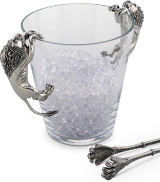 Glass Ice, Wine, Champagne Bucket with Pewter Lion Handles