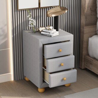 EDWINRAY Modern Upholstered Storage Nightstand with 2 Drawers, Natural Wood Knobs for Bedroom/Living Room/Home