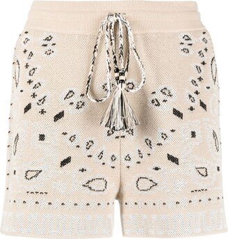 Bandana-Print Pique Shorts