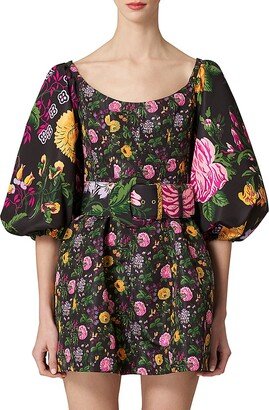 Floral Balloon-Sleeve Minidress