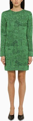 Green lurex and floral jacquard dress