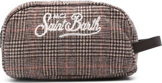 Logo-Embroidered Houndstooth-Pattern Wash Bag