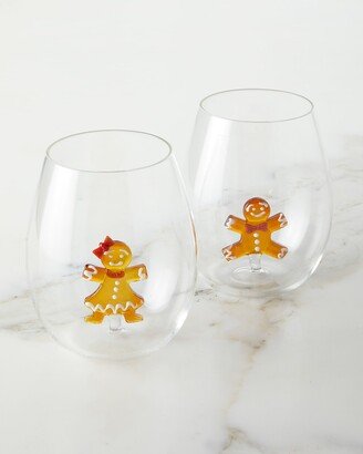 Christmas Gingerbread Stemless Wine Glasses, Set of 2