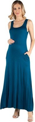 24seven Comfort Apparel Scoop Neck Maxi Pocket Masternity Dress-Teal-XL