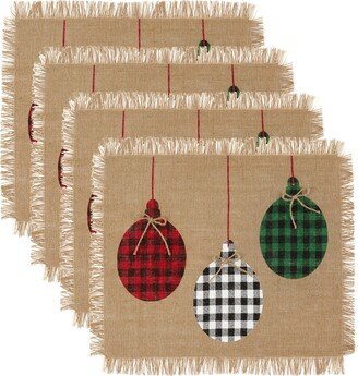 Farmhouse Living Holiday Rustic Ornaments Burlap Placemat, Set of 4, 13