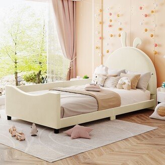 Sunmory Twin Size Velvet Upholstered Daybed with Rabbit Ear Shaped Headboard Design and Footboard