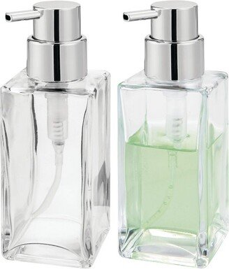 mDesign Casilla Square Glass Refillable Soap Dispenser Pump, 2 Pack - Clear/Chrome