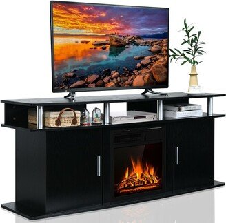 63'' Fireplace TV Stand W/18'' 1500W Electric Fireplace up to 70'' Black