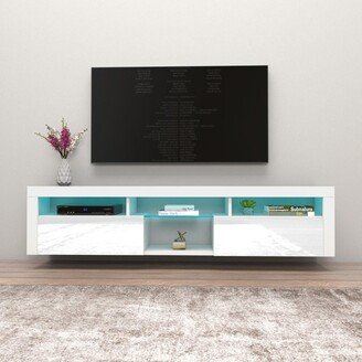 Meble Furniture Bari 200 Wall Mounted Floating 79 TV Stand with 16 Color LEDs