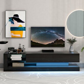 IGEMAN 70''W Living Room High Gloss Floor TV Stand RGB LED Light for 75 Inch TV