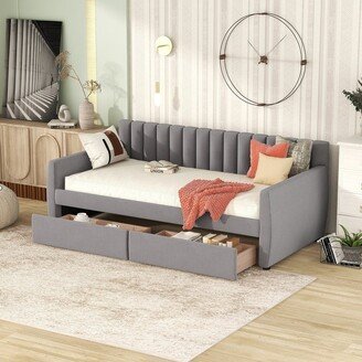 IGEMAN Velvet Upholstered Daybed with 2 Drawers and Wood Slat Support,Twin Size