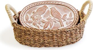 Korissa Bread Warmer & Basket - Lovebirds Oval