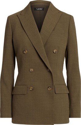 Double-breasted Wool Crepe Blazer Suit Jacket Military Green