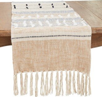 Saro Lifestyle Beige Elegance Woven Textured Stripe Table Runner, 16