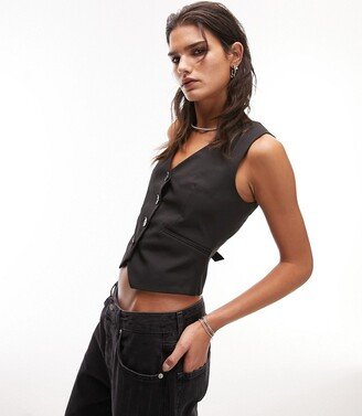 tailored fitted vest with back tab in black