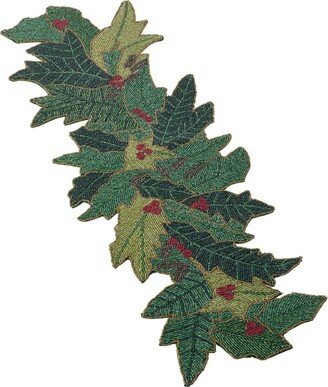 Saro Lifestyle Christmas Beaded Holly Design Table Runner