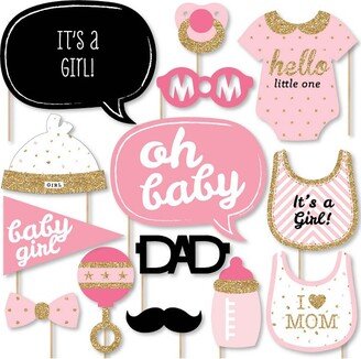 Big Dot of Happiness Hello Little One - Pink and Gold - Girl Baby Shower Photo Booth Props Kit - 20 Count