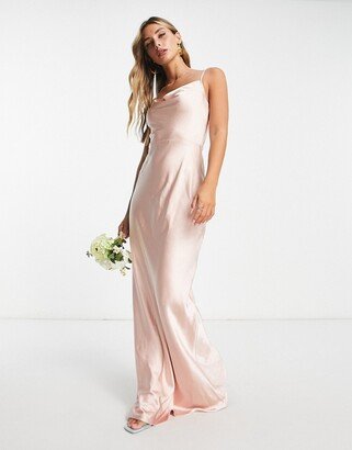 Pretty Lavish Bridesmaid Keisha cowl neck satin maxi dress in blush