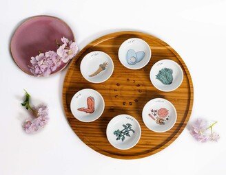 Modern Passover Plate | Wood & Colorful Ceramic Designed Jewish Home Gift Idea Israeli