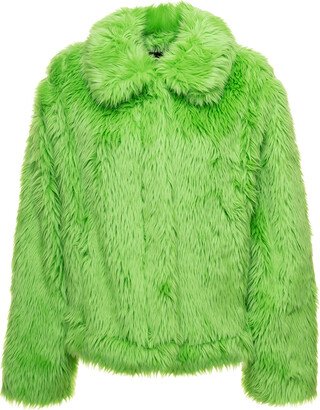 Lime Green Short Faux Fur Jacket Woman