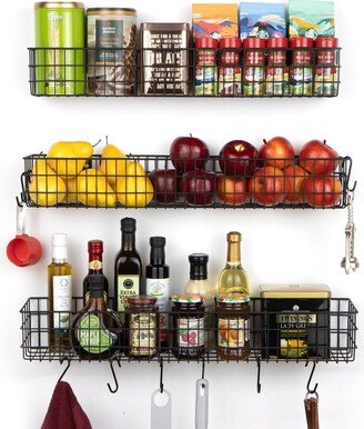 Wall35 KANSAS Wire Baskets with 10 Black S Hooks, Kitchen Organization and Storage