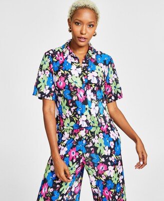 Women's Printed Short-Sleeve Button-Up Shirt, Created for Macy's