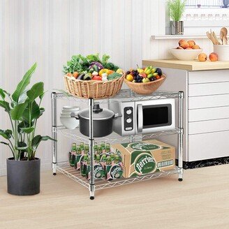 Kahomvis Silver 3-Tier Steel Wire Shelving Unit with wheels