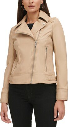 Women's Quilted-Sleeve Leather Moto Coat, Created for Macy's