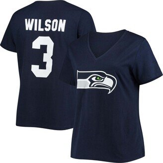 Women's Plus Size Russell Wilson College Navy Seattle Seahawks Name Number V-Neck T-shirt