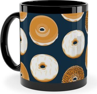 Mugs: Bagel Breakfast Food - Blue Ceramic Mug, Black, 11Oz, Blue