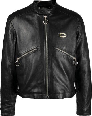 Chest Logo-Patch Leather Jacket