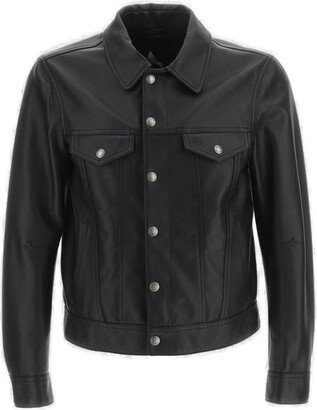 Long Sleeved Snapped Leather Jacket