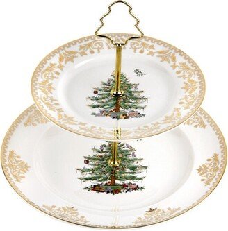 Christmas Tree Gold 2-Tier Cake Stand - 10.5 Inch/8 Inch