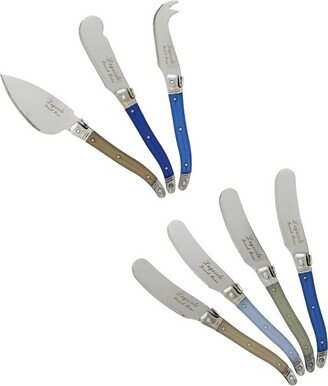 7pc Stainless Steel Laguiole Cheese Knife Set Blue