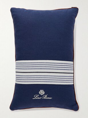 Logo-Embroidered Striped Linen and Terry Beach Pillow