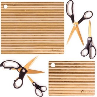 6Pc Prep Set: 4Pc Gold Scissors & 2Pc Bamboo Prep Board