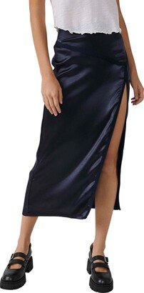 Dakota Side Slit Satin Midi Skirt