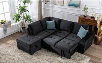 Sleeper Sectional Sofa, L-Shape Couch Sofa-Bed with Storage Ottoman