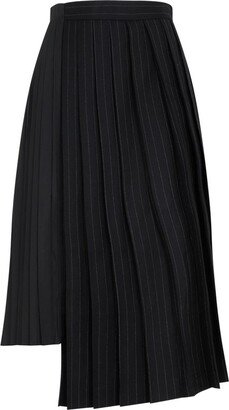 Striped Pleated Asymmetric Midi Skirt