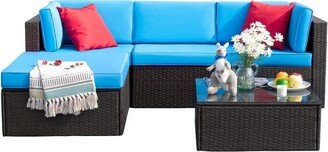 Furniwell 5 Pieces Patio Sectional Sofa Sets Rattan Conversation Sets