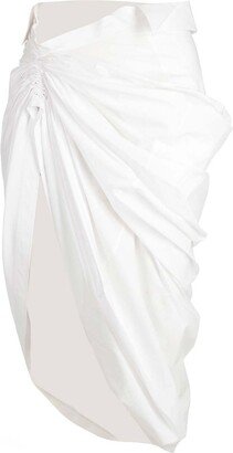 Ruched Asymmetric Midi Skirt