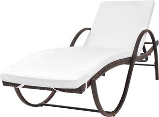 Sun Lounger with Cushion Poly Rattan Brown - 76 x 25.2 x 22