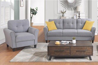 Calnod Modern Linen Upholstered Sofa Set - Comfortable and Durable - Easy Assembly - Light Grey-Blue, 1+3 Seat