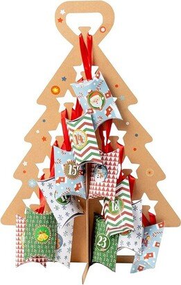 Juvale Advent Tree Calendar Set - Diy Kraft Standing Cardboard Christmas Tree, 24 Mini Gift Boxes