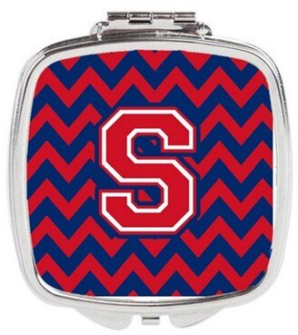 CJ1054-SSCM Letter S Chevron Yale Blue & Crimson Compact Mirror