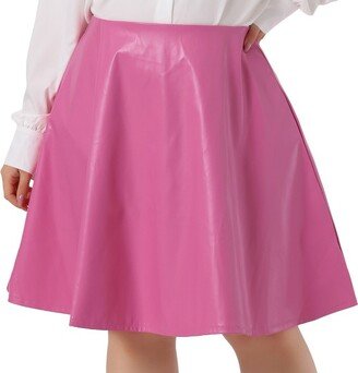 Agnes Orinda Women's Plus Size PU A-Line Versatile Flared Party Skirts Hot Pink 2X