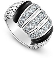 Sterling Silver Black Caviar Diamond & Black Ceramic Statement Ring